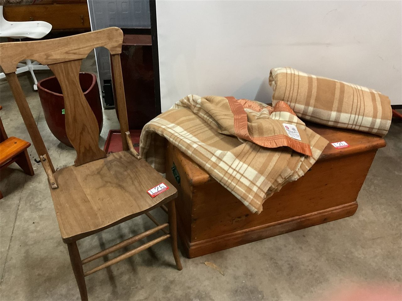 Timber Blanket Box 95 Cm Long X 48 Cm Deep X 50 Cm High And Classic Timber Chair Plus 2 Pure Wool Blankets