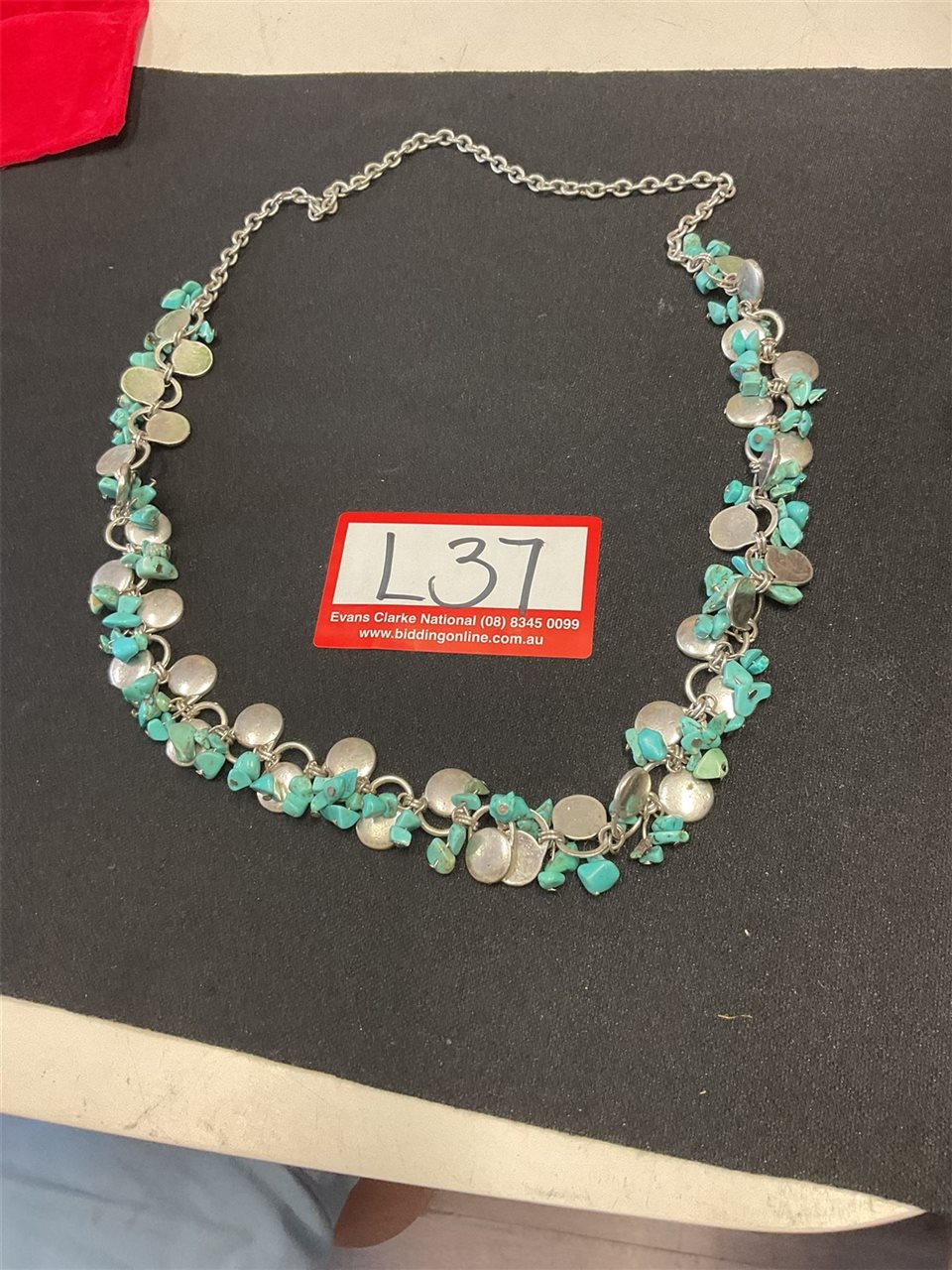 Turquoise And Silver Necklace, 76 Cm Long