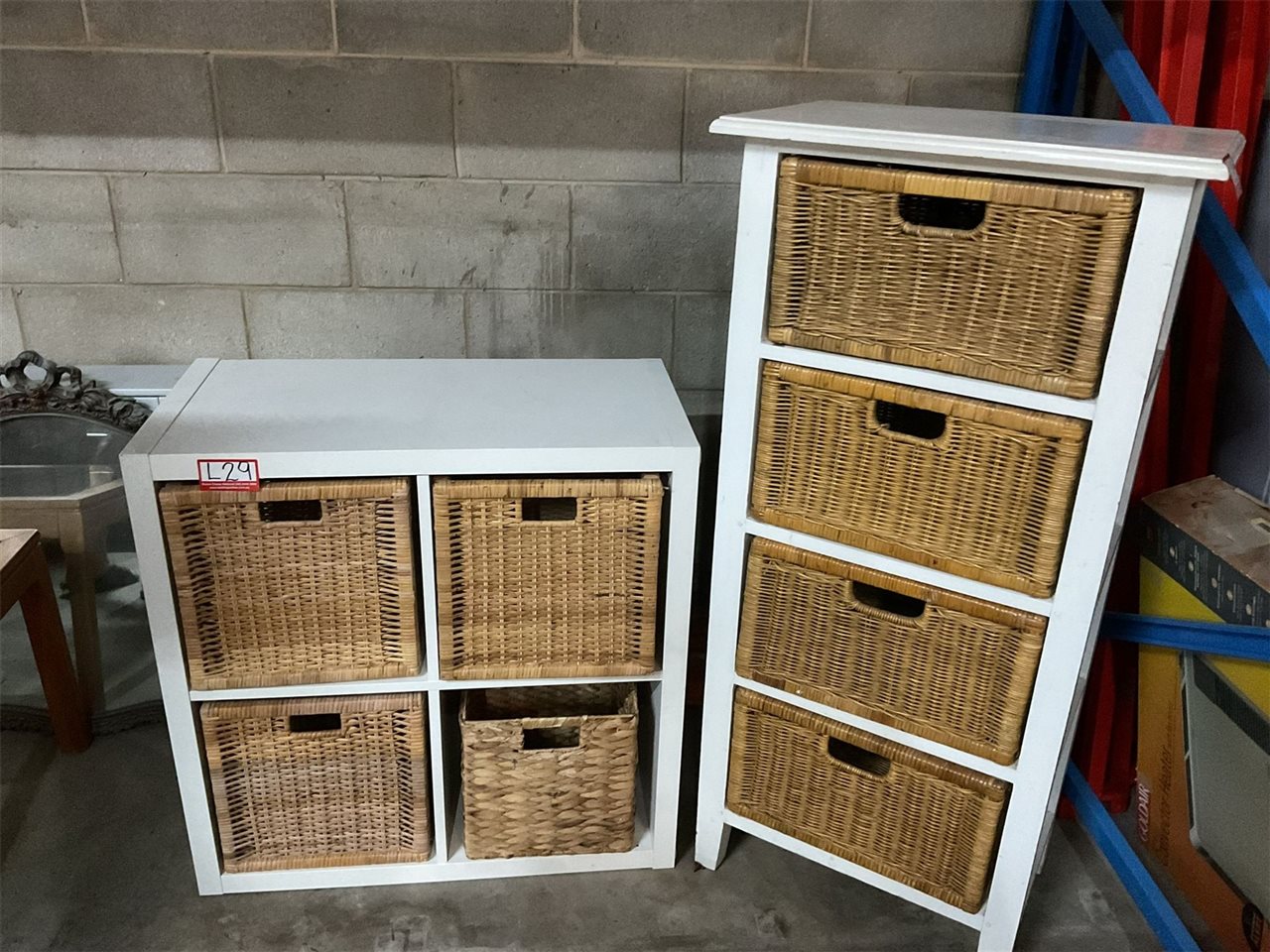 4 Basket Storage Unit 120 Cm High X 56 Cm Wide X 32 Cm Deep And 4 Basket Storage Unit 76 Cm Wide X 40 Cm Deep X 77 Cm High