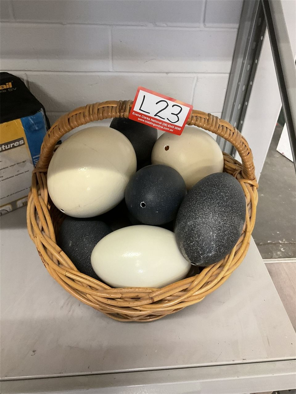 A Basket Of Emu And Ostrich Eggs, Basket Included