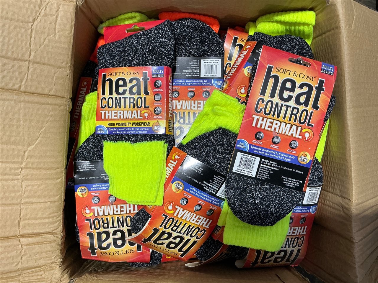 Workwear Socks -Carton of 48 - Heat Control - Fluro Orange/Pink / Yellow