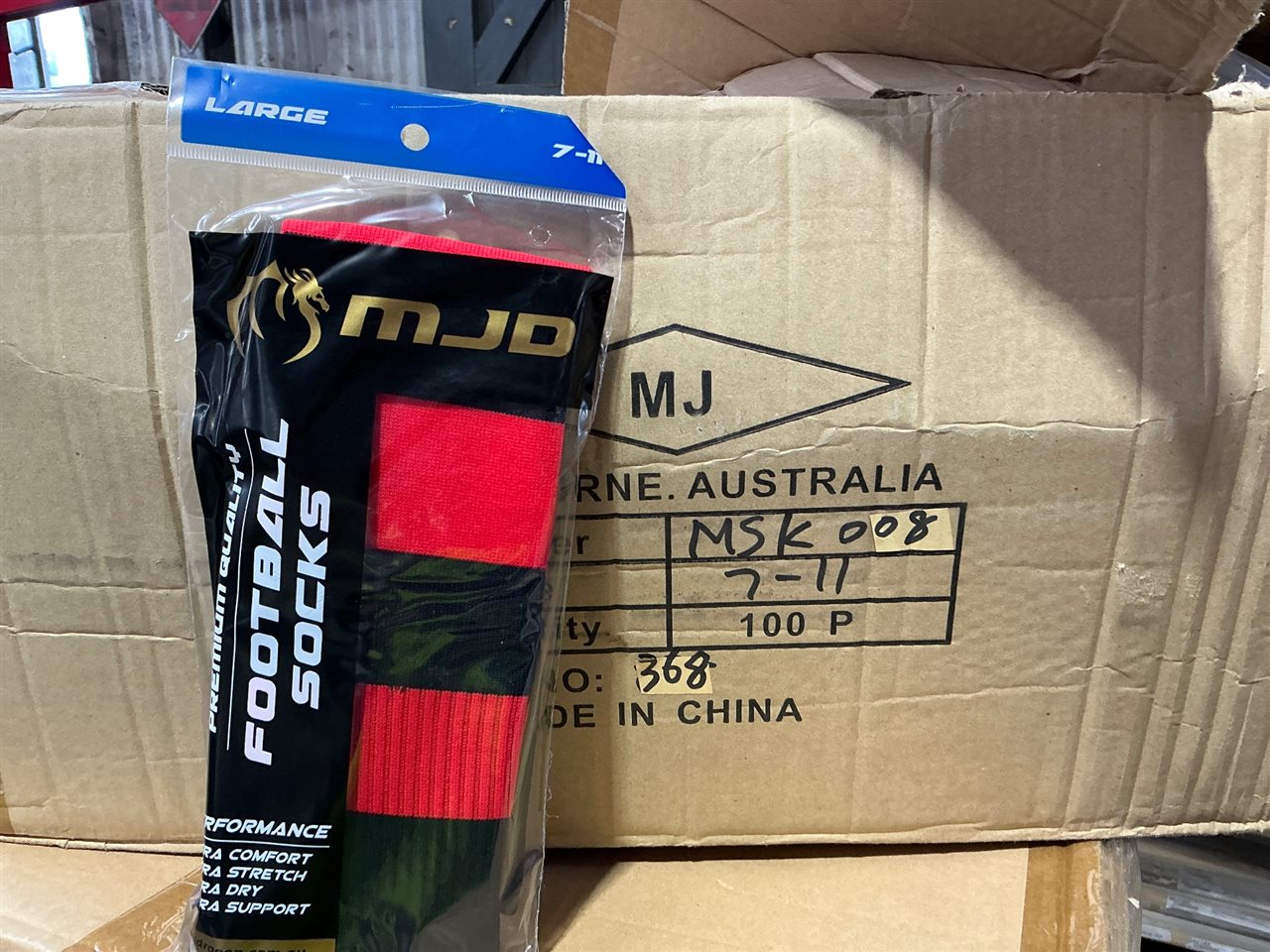Foot Ball Socks - Carton of 100 Pair - Size 7 - 11 - Red & Black