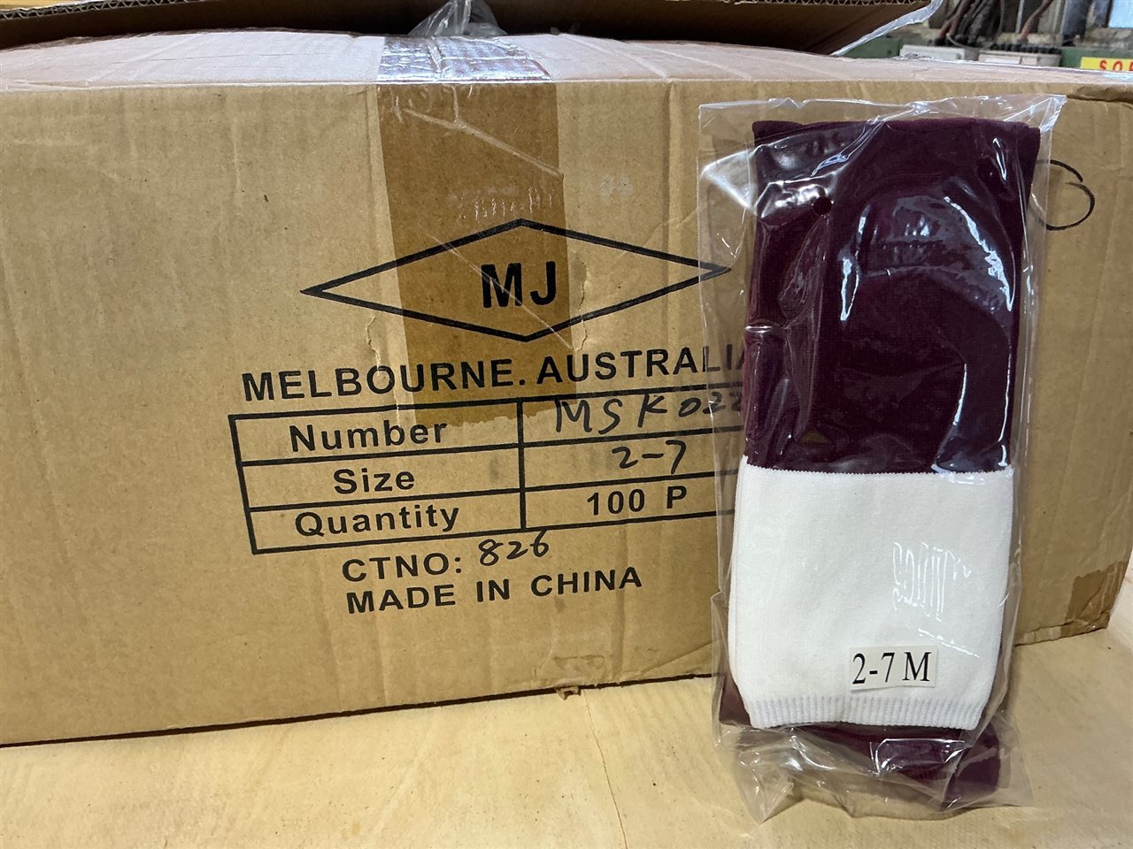Foot Ball Socks - Carton of 100  Pair - Size Small -2-7 Maroon  / White