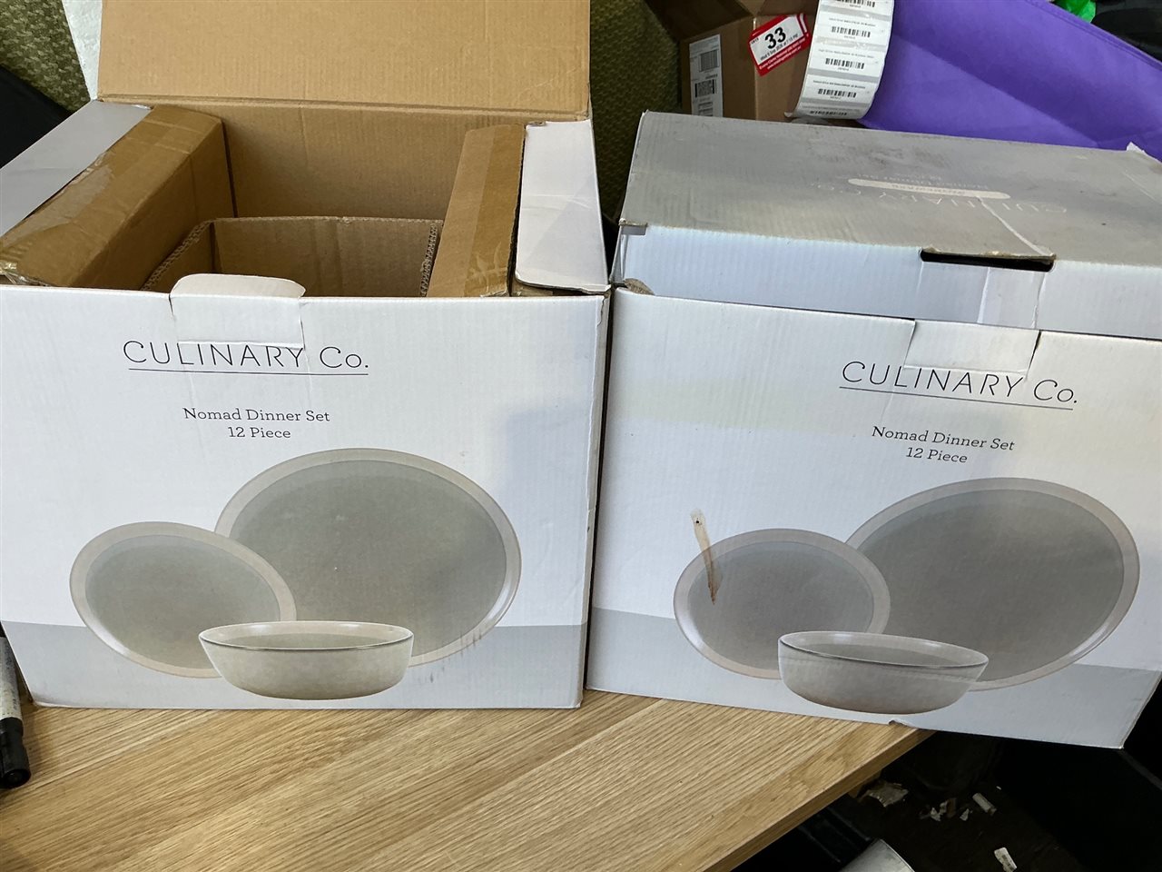 Quantity of 2 White Dinner Ware - Part Sets - with Serving Tray -Sold As Is