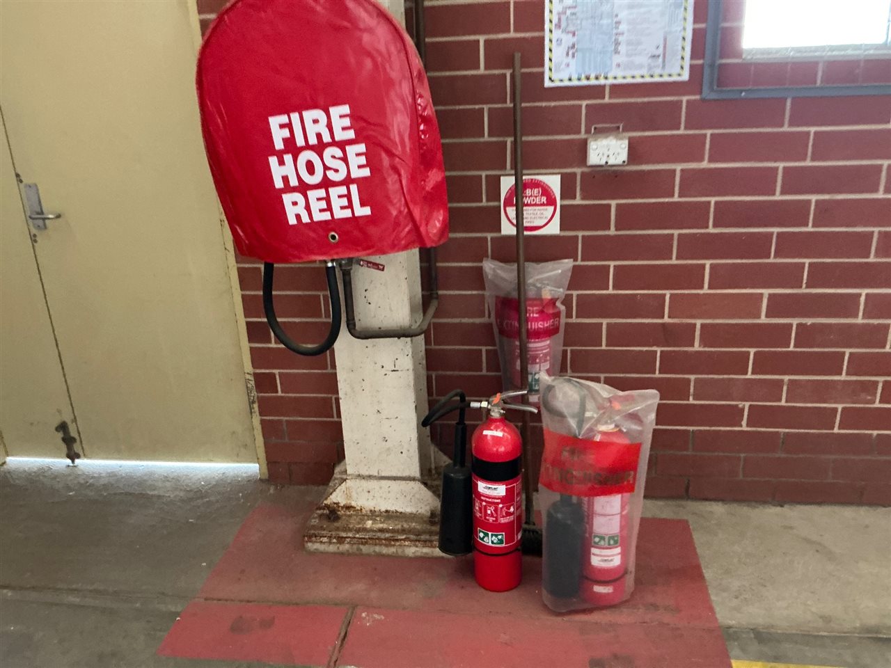 Fire Hose Reel and 3 Fire Extinguishers