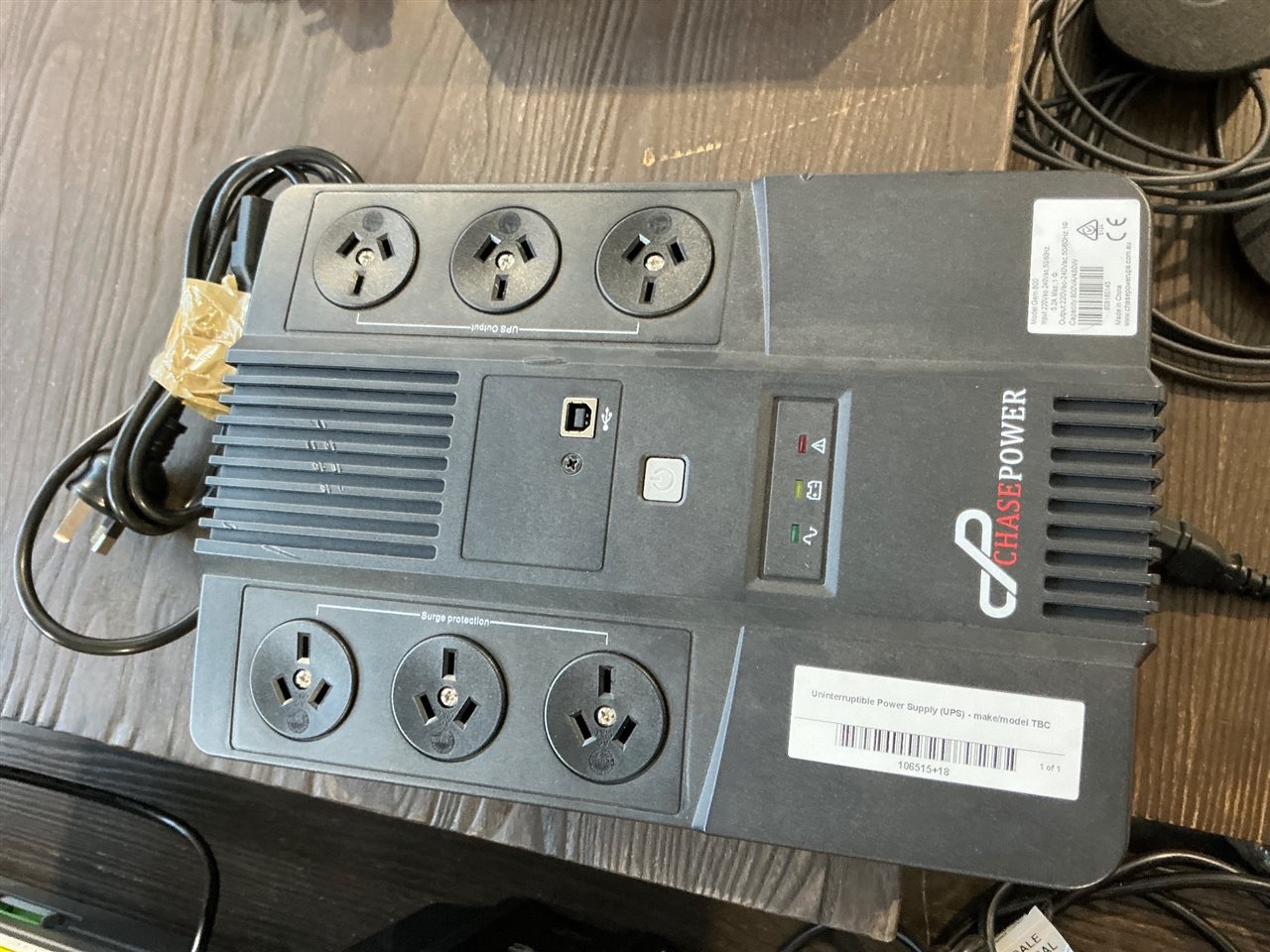 Uninterruptible Power Supply (UPS), Chase Power- Gem800, Power Cable, Powers On