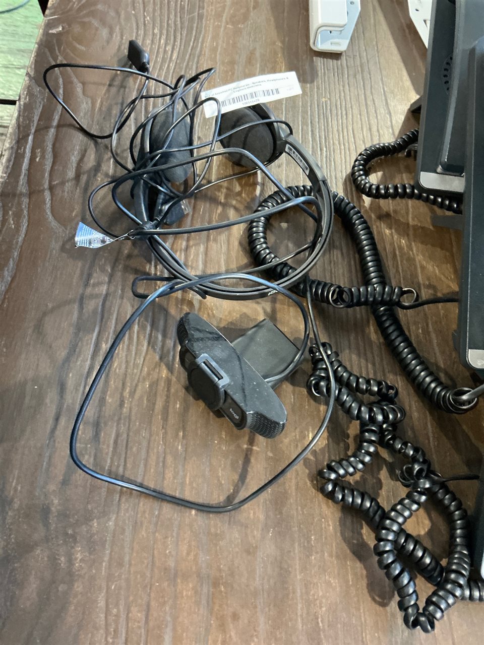 Box of Assorted PC Peripherals - Speakers, Headphones & Logitech Webcams