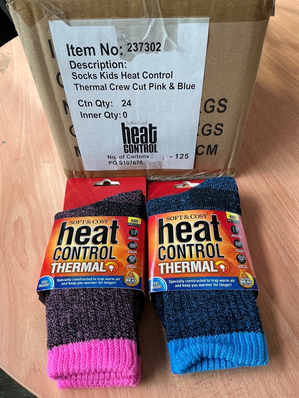 Heat Control Socks - Kids - Thermal Crew Cut - Pink & Blue - Carton of 24