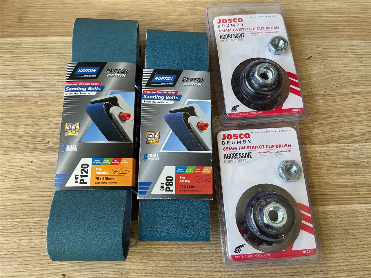 Belt Sanding Sheets - 2 Packs and 2 65 mm Wire Cup Brush