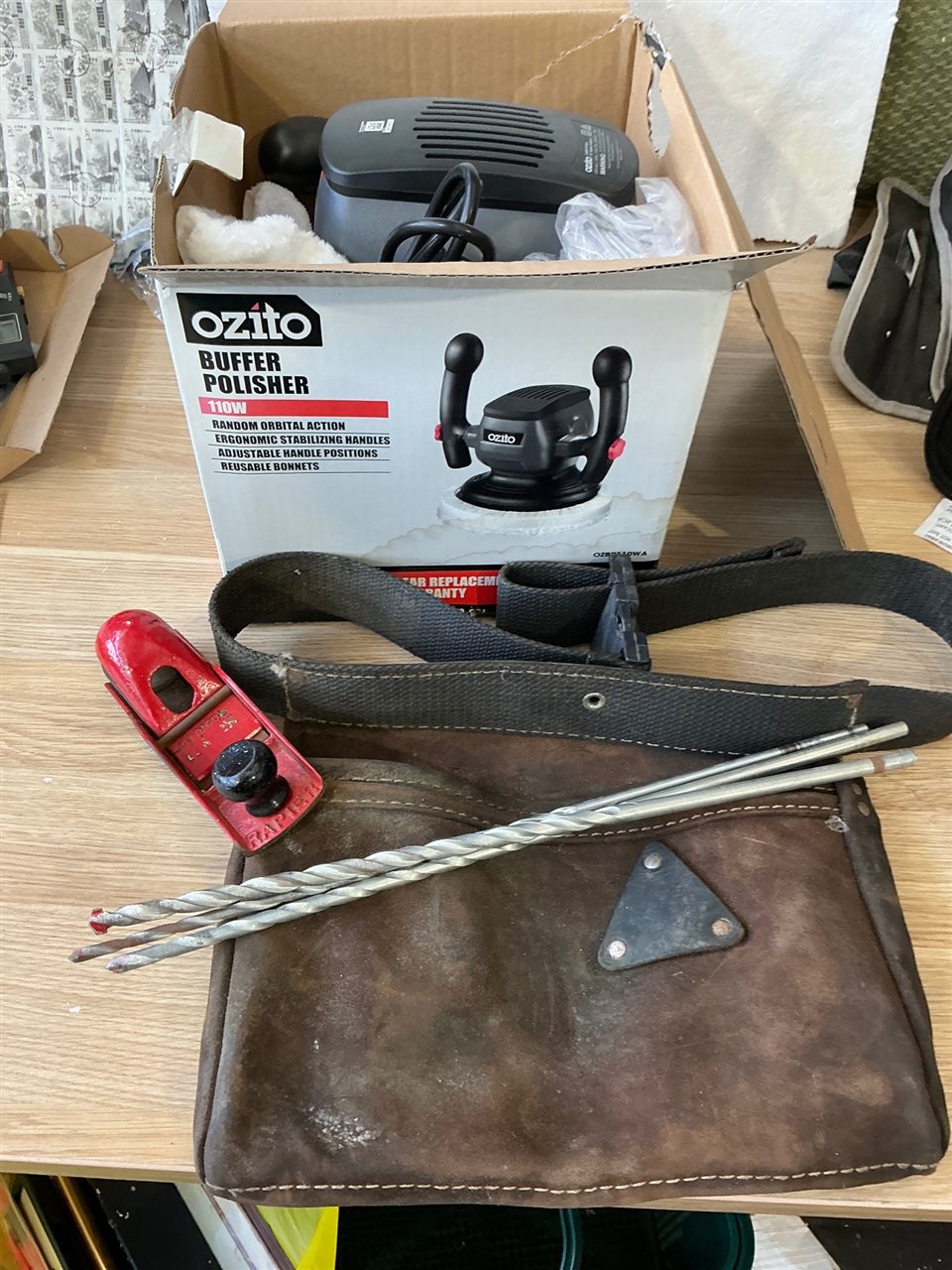 Ozito Electric Buffer Polisher , Nail Bag , No 12 Smoothing Plane + Concrete Bit
