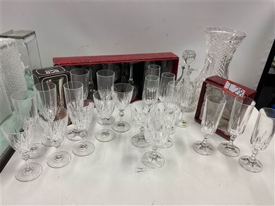 Bohemia Czechoslovakia Crystal, Wine, Champagne, Decanter And Sherry Glasses And Large Vase Thumbnail