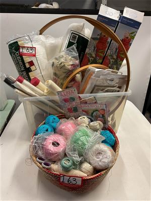 Embroidery Cloth, Tapestry, Assorted Cottons In A Basket, Cushion Inserts, Galah Diamond Dots Etc Etc Thumbnail