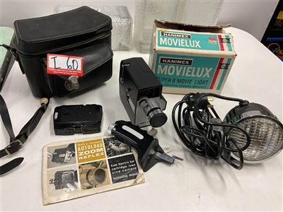 Bell And Howell Auto Load Vine Camera 8 Mm And Movie Lux Super 8 Movie Light, Untested, "Sold As Is" Thumbnail