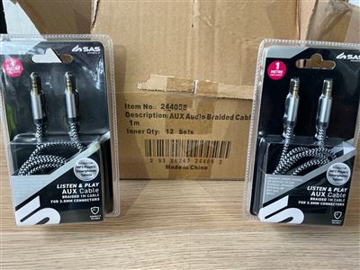 AUX Audio Braided Cable - Suit Smartphones / Tablets etc. -Quantity of 12 Thumbnail