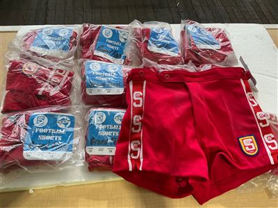 Football Shorts - Grand Final - Child’S Size 28 “ Red / White - Quantity of 12 Thumbnail