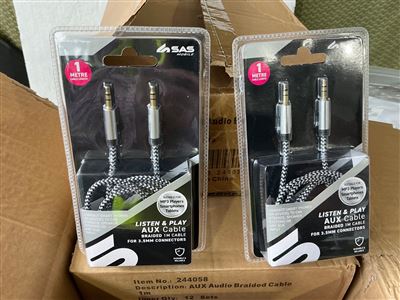 AUX Audio Braided Cable - Suit Smartphones / Tablets etc. -Quantity of 12 Thumbnail