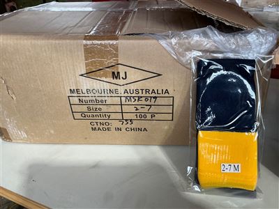 Foot Ball Socks - Carton of 100  Pair - Size 2 -7  - Navy Blue    / Yellow Thumbnail