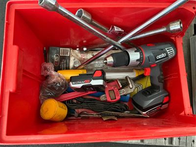 Box of Tools Includes 18 V Ozito Cordless Drill- 2 Batteries Thumbnail