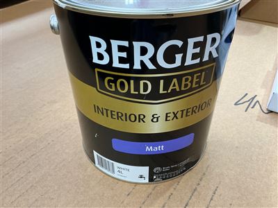 Berger Interior and Exterior Matt White - Water Based   - 4 Litre Thumbnail