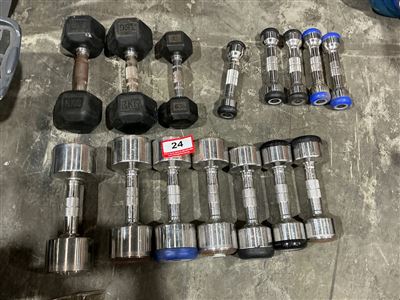 Quantity of Fixed-Weight Dumbbells — Rubber Hex (3kg–8kg Pairs) and Chrome/Pro Thumbnail