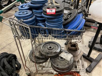 Quantity of Rubber Coated Weight Plates, Mixed Blue and Black, Approx 60 Plates Thumbnail