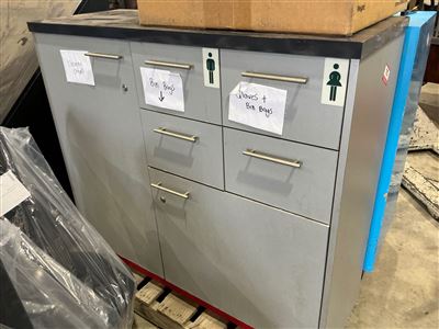 Grey Melamine Storage Cabinet, Six Doors and Drawers, Two Lockable Thumbnail