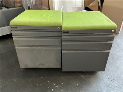 Quantity of Two Steel Mobile Drawing Units with Padded Top - One Missing Wheel Thumbnail