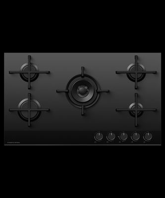 Fisher & Paykel 90cm Series 9 5-Burner Gas On Glass Cooktop, Natural Gas, Black, Model Number: CG905DNGGB4 - RRP $2,499 Thumbnail
