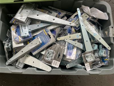 Crate of T Hinges and Strap Hinges Asstd Sizes Zinc & Galv. Approx  Quantity  of 46 Thumbnail