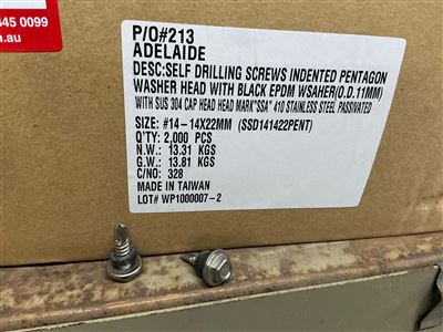 Stainless Steel Pentagon Head Tek Screws x 2000, #14 x 14-22mm Long (Located At Wingfield) Thumbnail