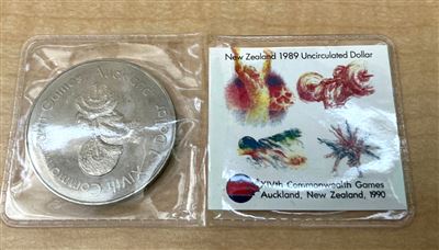 New Zealand 1898 Uncirculated Dollar - XIVth Commonwealth Games Auckland, New Zealan 1990 Thumbnail