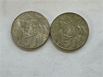 Australian 1966 Round 50 Cent Coins- Quantity of 2 "Elizabeth II Australia 1966". Thumbnail