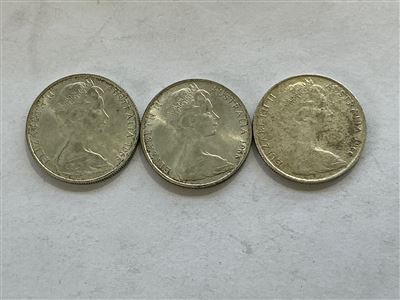 Australian 1966 Round 50 Cent Coins- Quantity of 3 "Elizabeth II Australia 1966". Thumbnail