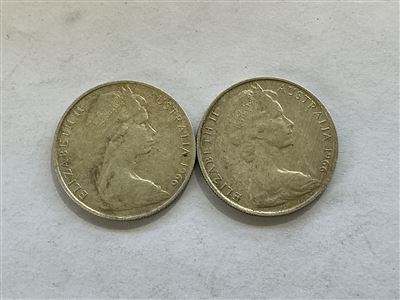 Australian 1966 Round 50 Cent Coins- Quantity of 2 "Elizabeth II Australia 1966". Thumbnail