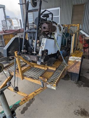 Plant Trailer - Cowie - Year 1985 - 75 mm Ring Tow Hitch - Full Width Ramp - Hand Winch ULM - .38 t - ATM .75 T with Core Cut Road Saw -Model CC 2500 -Sold as is --Note Trailer Un Registered - Previous Registration Number T Q L-193 ( Coillect From Woodside Depot ) Thumbnail
