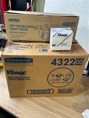 Kleenex Toilet Tissue — Carton 2 Ply Interleaved - 36x250 and Plastic Dispenser Thumbnail