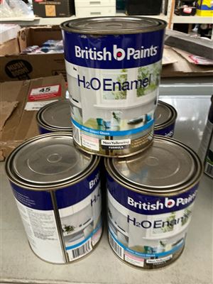 British Paints -H2 O Enamel - Semi Gloss Quantity of 5 Cans @ 1 Litre - White - Thumbnail