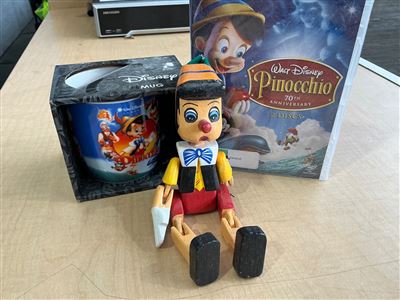 Disney Pinocchio Lot: Boxed Mug, Wooden Jointed Figure and 70th Anniversary DVD Thumbnail