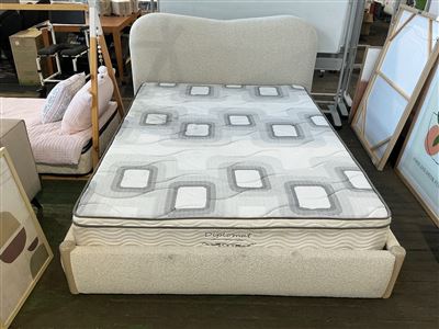 Bed Frame, Padded, Cream Fabric, Slatted Bed Frame with New Mattress Thumbnail