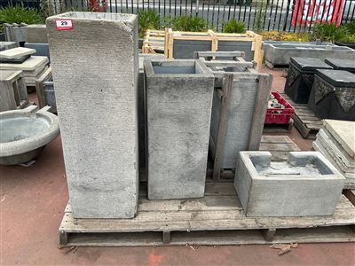 Pallet of Assorted Grooved Grey Planters and Water Feature Parts Thumbnail