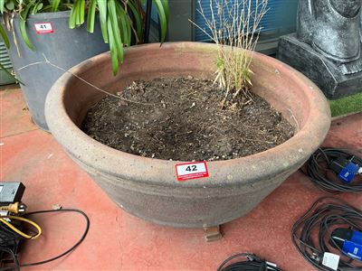 Large Brown Banded Bowl Pot on Feet Thumbnail
