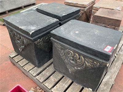 3 Square Pedestals with Carved Corner Relief, Black and Bronze Finish Thumbnail