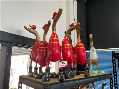 Lot of Approx 7 Carved Timber Firefighter Ducks and 1 Doctor Duck Thumbnail