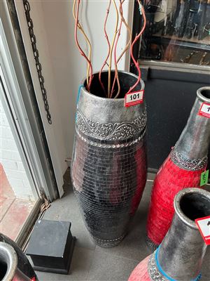 Tall Black and Silver Mirror Mosaic Floor Vase Thumbnail