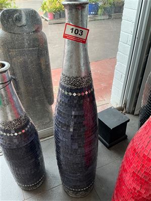 Tall Purple and Black Glitter Mosaic Bottle Floor Vase Thumbnail