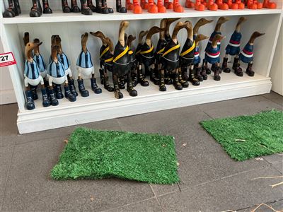 Lot of Approx 20 Carved Timber Ducks, Football Guernsey Colours Thumbnail