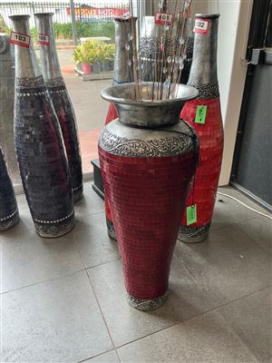 Tall Red Mosaic Floor Vase with Silver Scroll Band Thumbnail