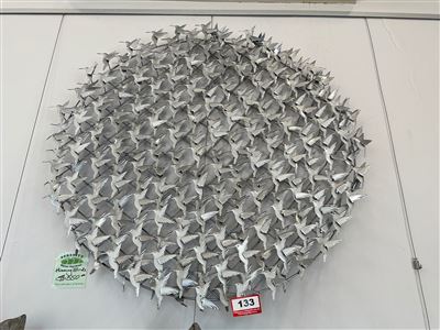 Circular Metal Hummingbird Flock Wall Art, Silver Finish Thumbnail