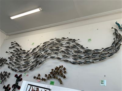 Large Metal School of Fish Wall Art, Wave Design, Silver Finish Thumbnail
