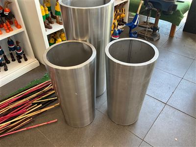 3 Tapered Brushed Metal Planters, 1 Tall and 2 Medium Thumbnail